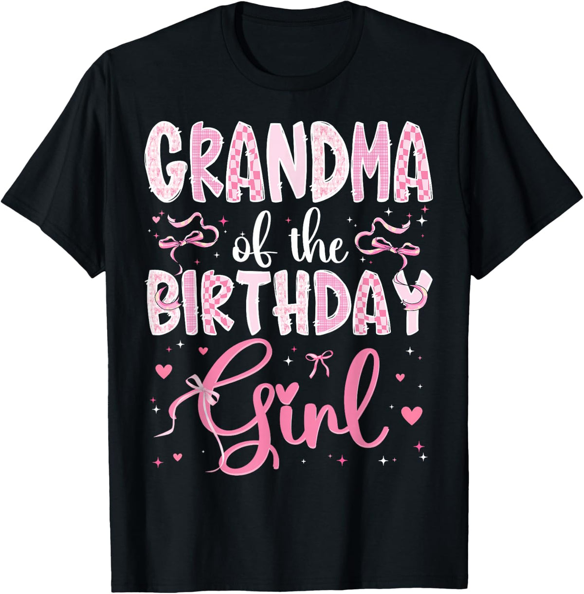 Grandma of The Birthday Girl Matching Pink Coquette Bow T-Shirt