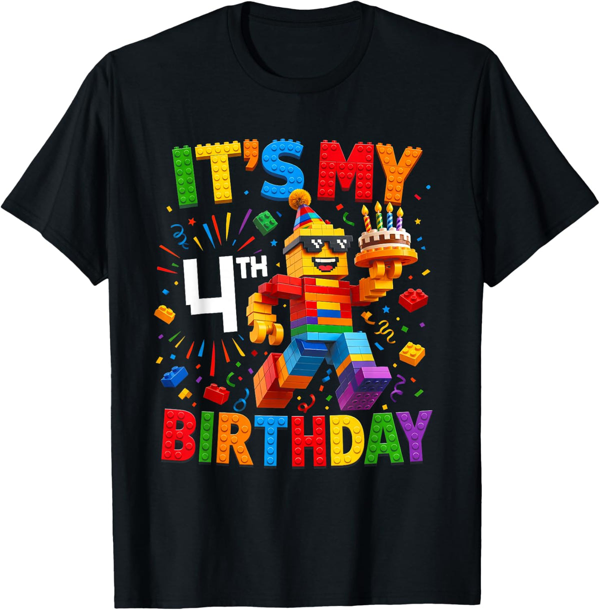 It's My 4th Birthday Building Brick 4 Years Old Boys Kids T-Shirt