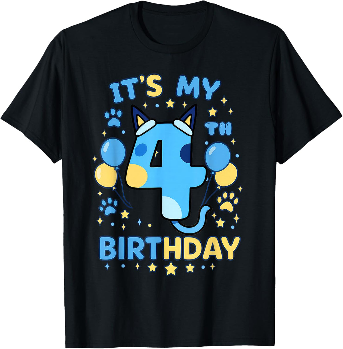 Blue Dog 4th Birthday Boy Theme Party Four Cool 4 Year Old T-Shirt