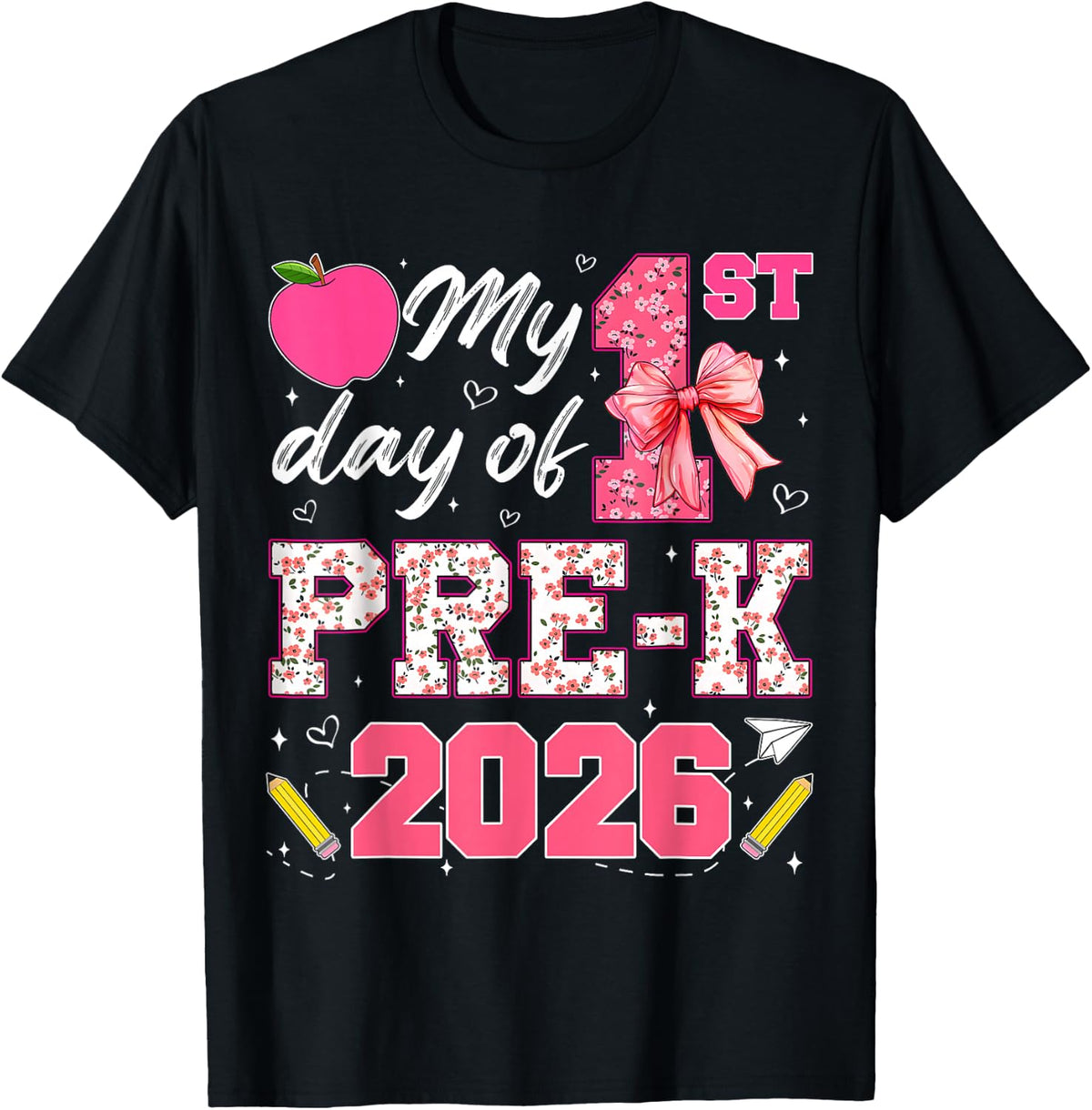 My 1st Day of Pre-K 2026 Back to School Kids Girl Bow PreK T-Shirt