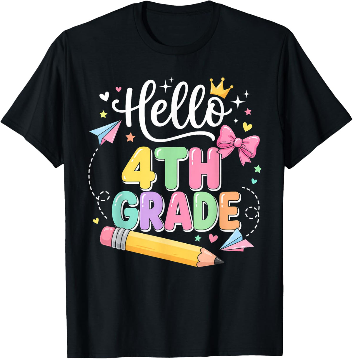 Hello 4th Grade Back to School Coquette Bow Teacher Girls T-Shirt
