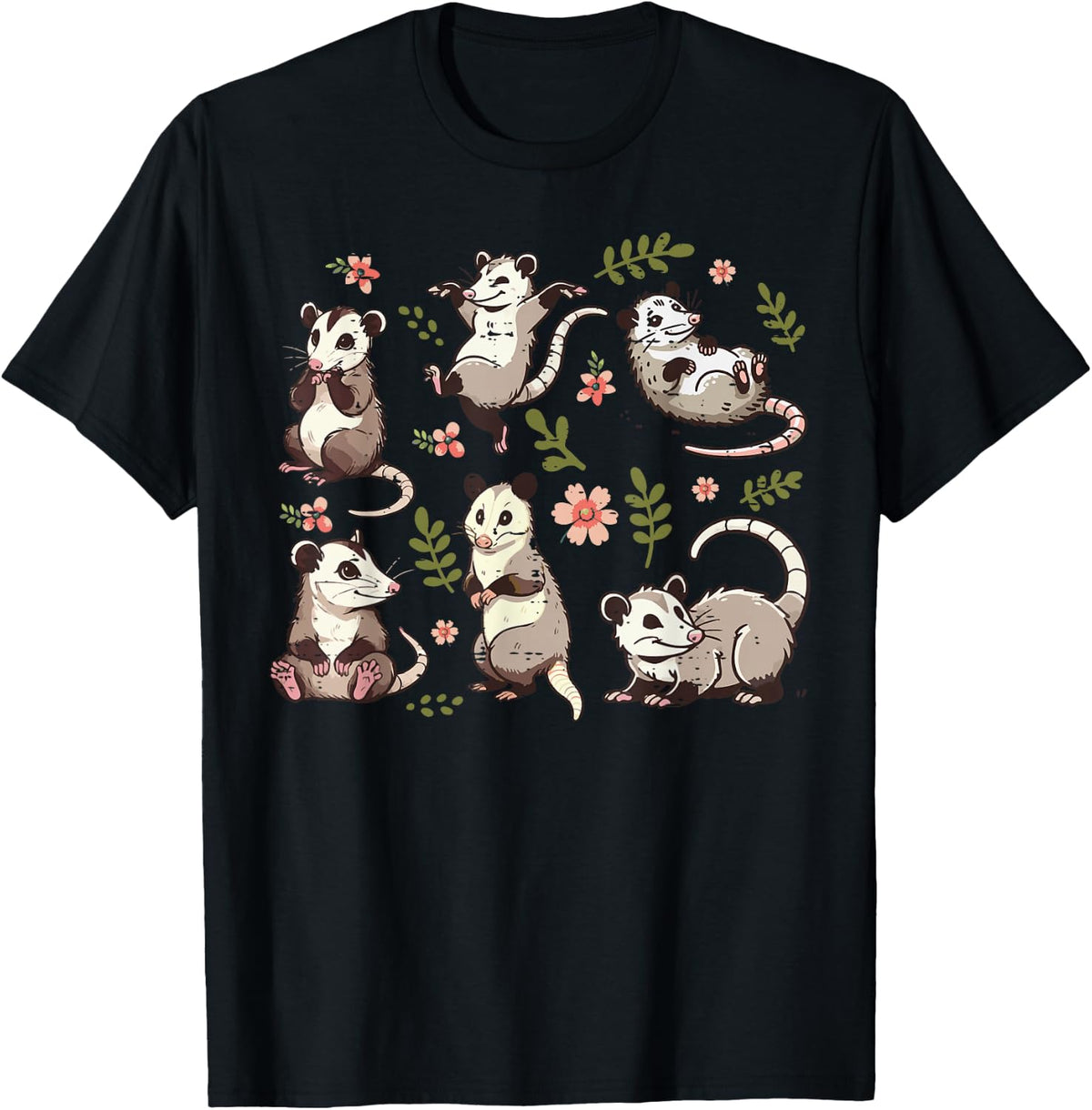 Opossum Poses Flowers Cute Possum Floral Girls Kids Women T-Shirt
