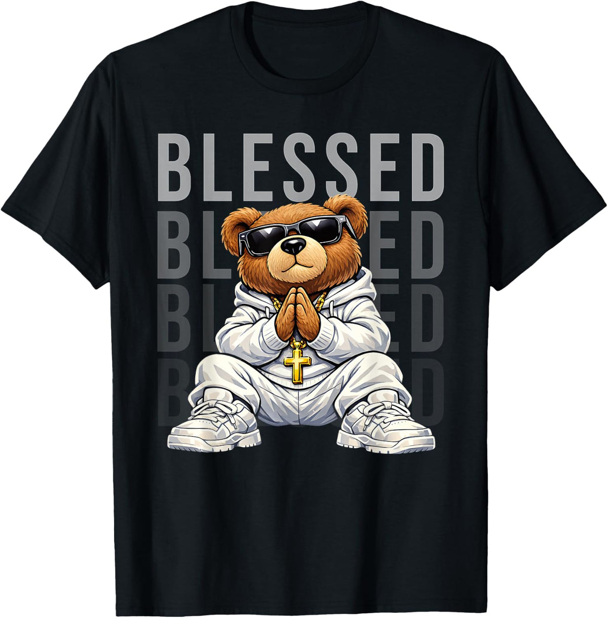 Blessed Hip Hop Teddy Bear Pray Christian Streetwear Faith T-Shirt