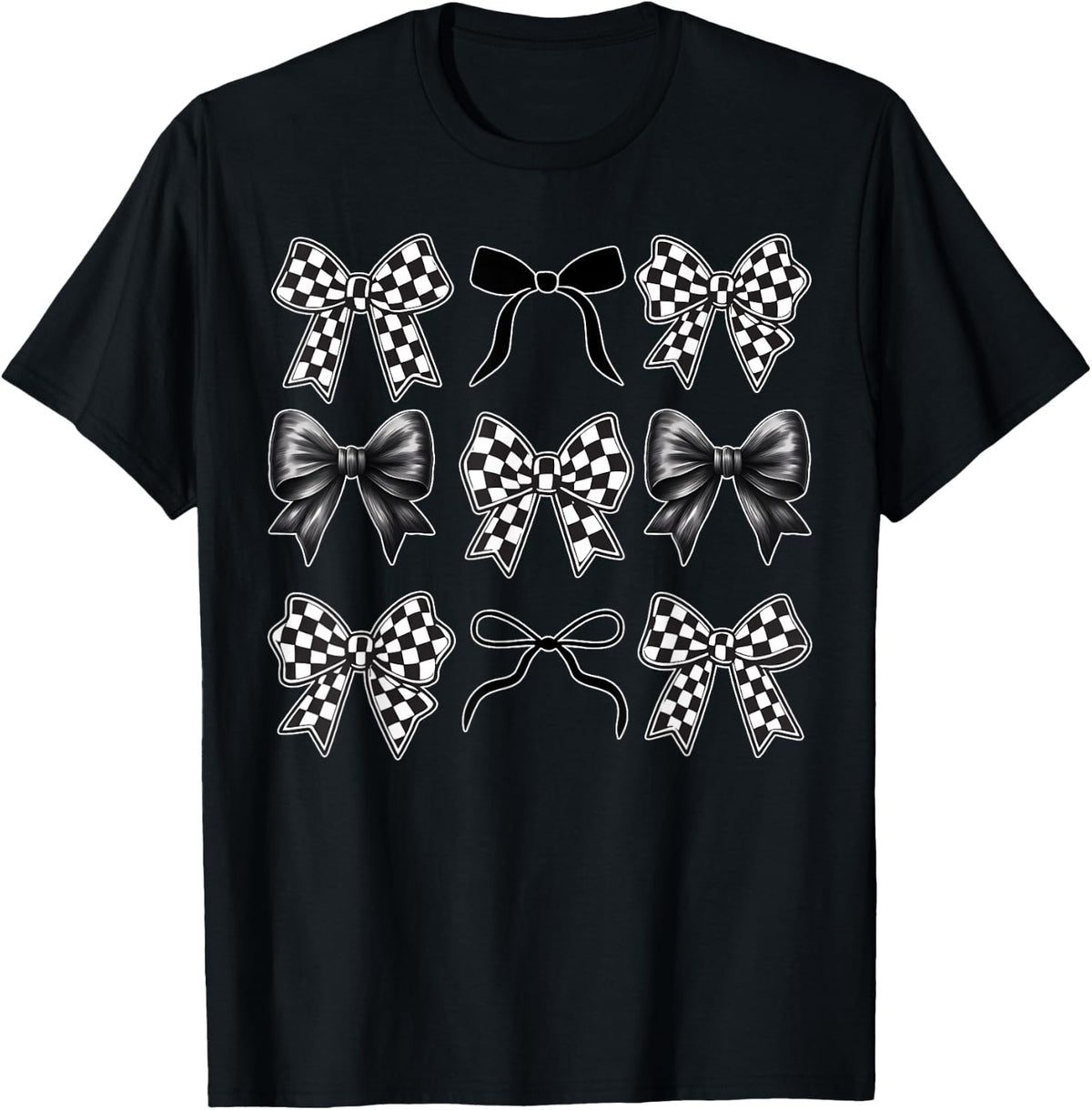 Coquette Bow Checked Flag Racing Car Women Cute T-Shirt