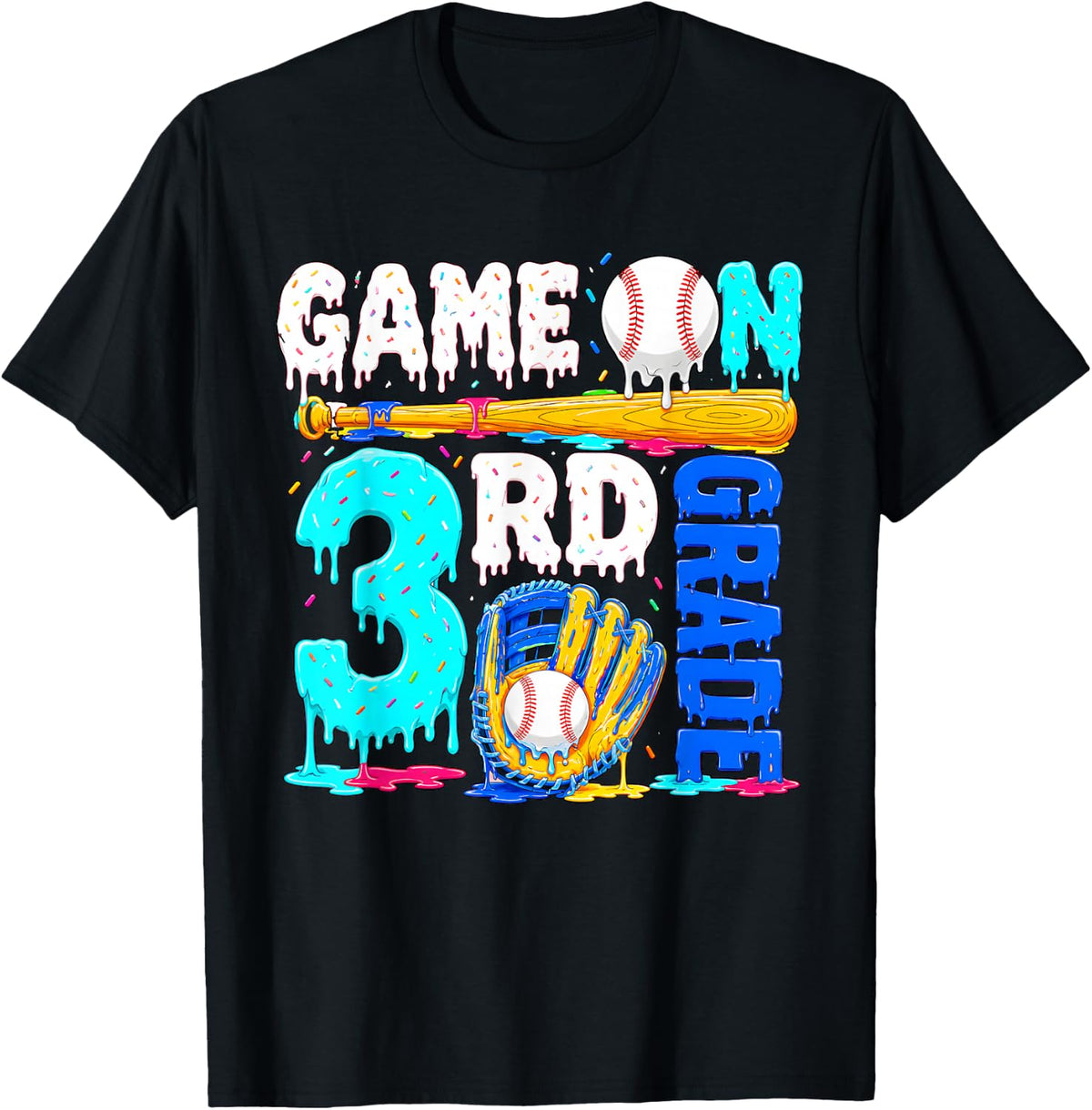 Game On 3rd Grade Baseball Drip Ice Cream Back to School T-Shirt