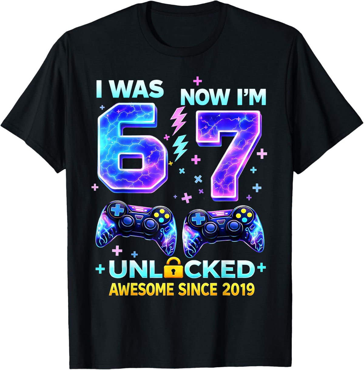 I was 6 Now I'm 7 Gamer Boy Birthday T-Shirt Tee for Boys Kids Men