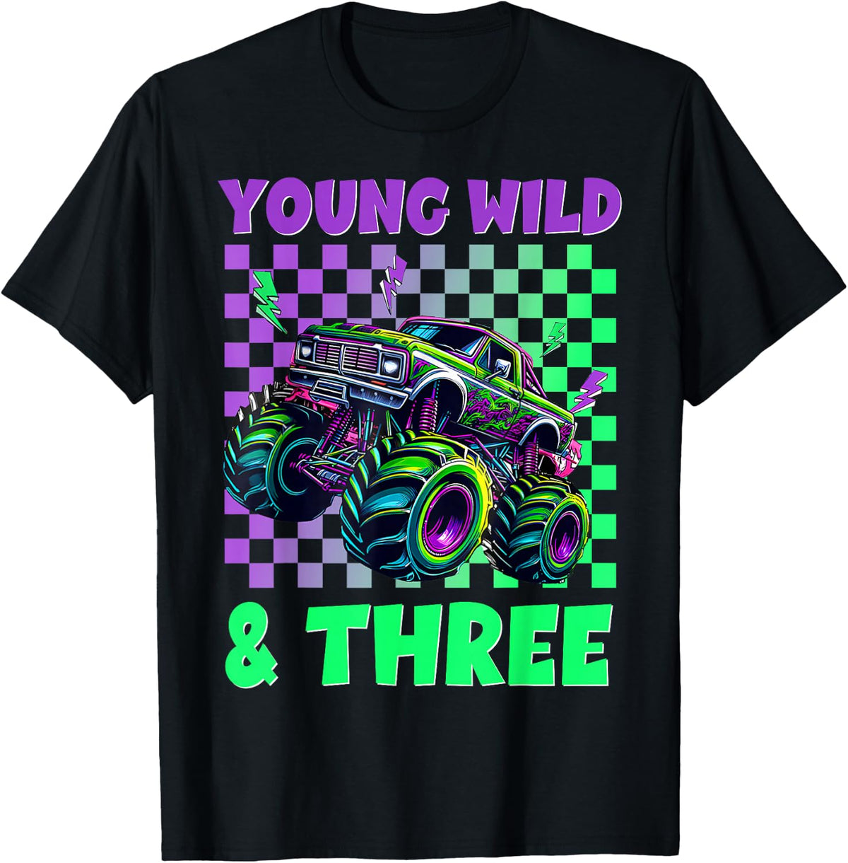 Kids 3rd Birthday Boy Monster Truck Young Wild and Three T-Shirt
