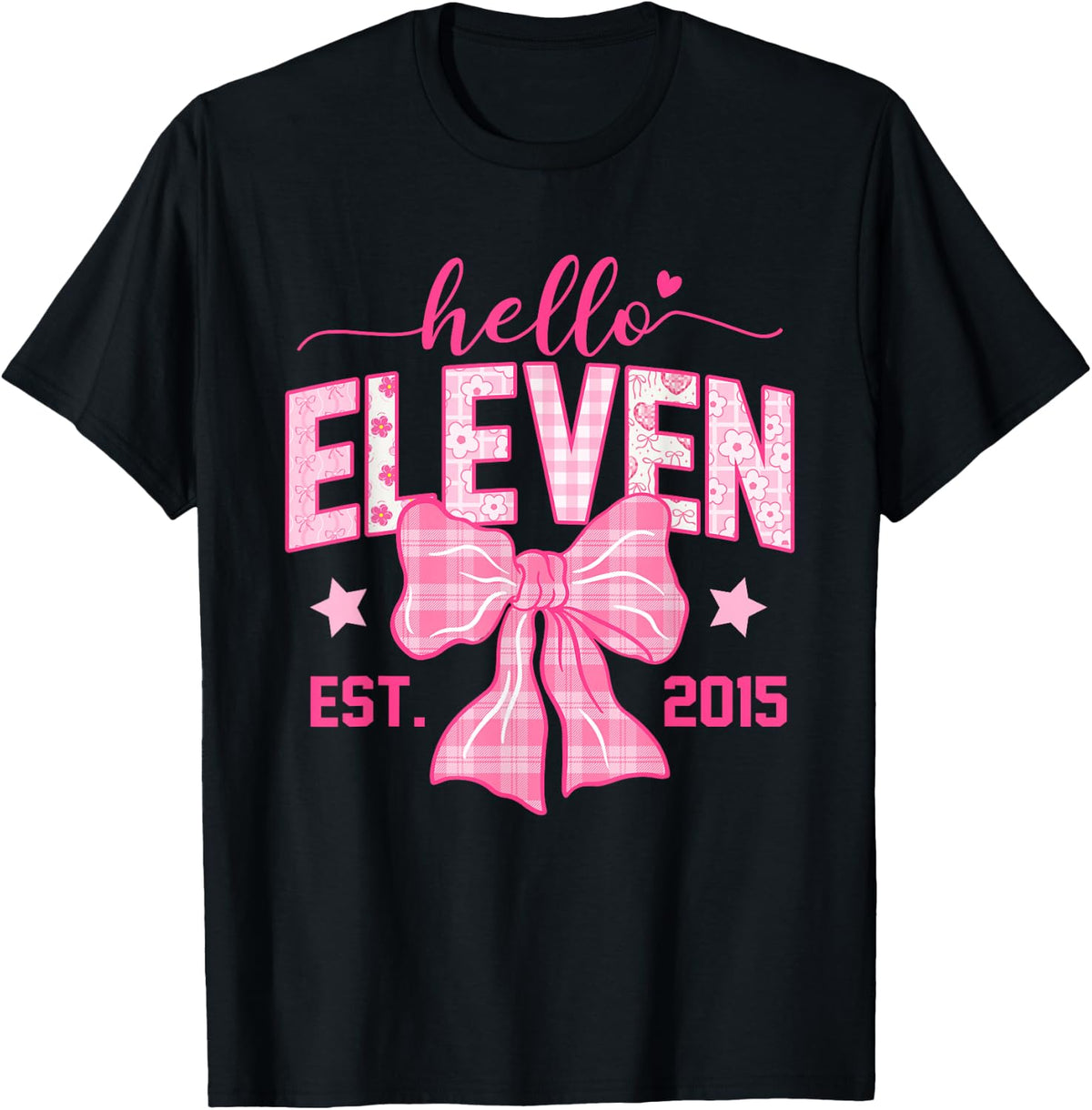 Hello Eleven Est 2015 Coquette Bow 11th Birthday Girl T-Shirt