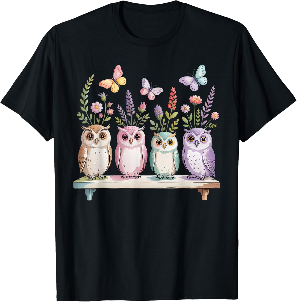 Cute Owl Lover Floral Butterfly Nature Aesthetic Women Girls T-Shirt