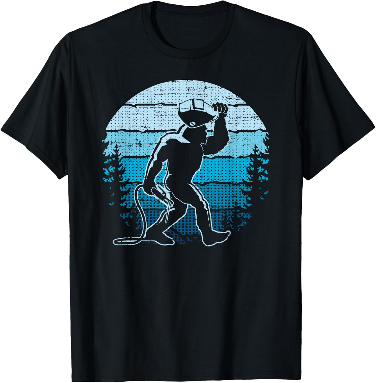 Vintage Bigfoot Welder, Funny Sasquatch Welding - Retro Blue T-Shirt