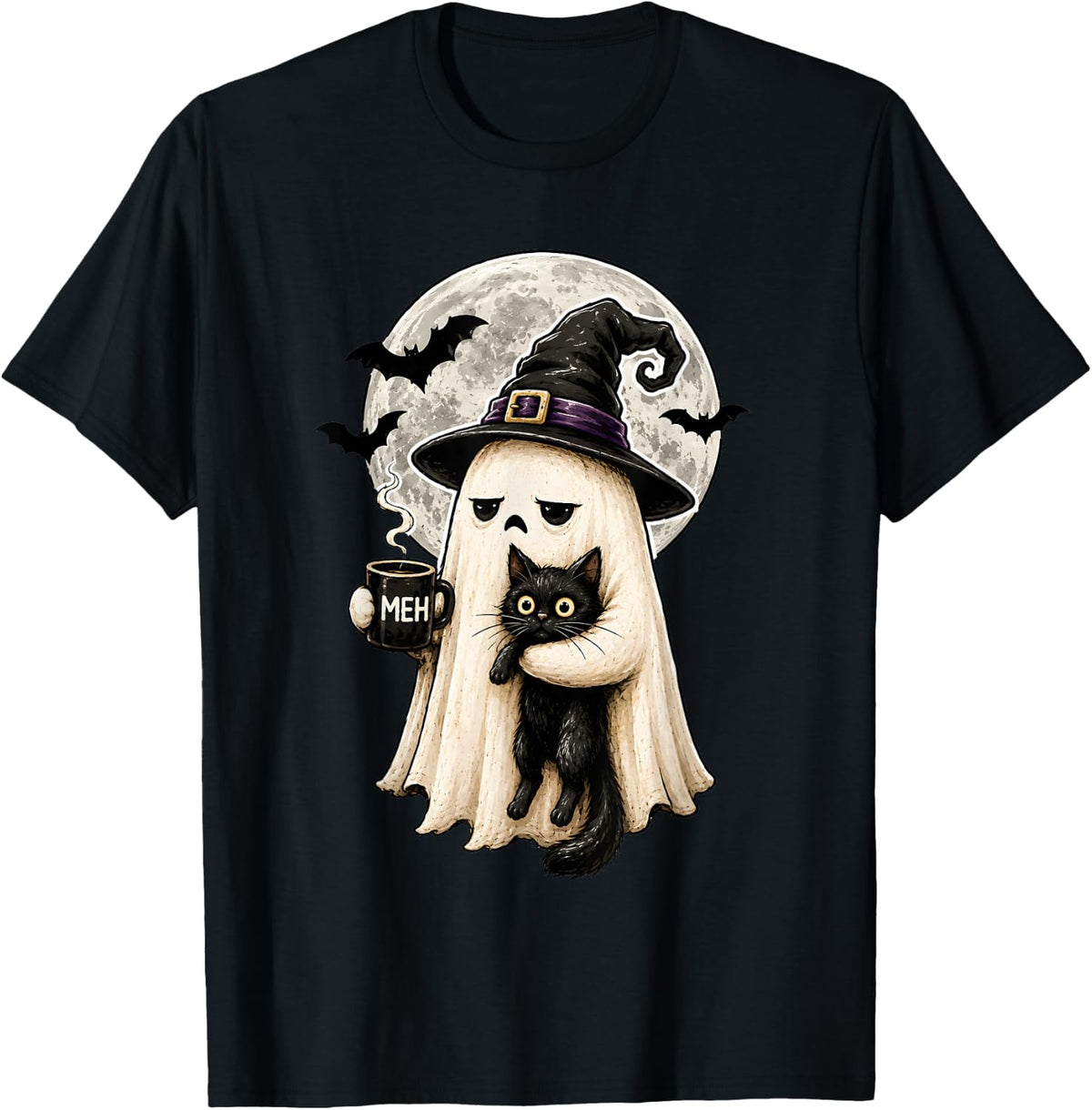 Ghost Cat Spooky Black Funny Halloween Coffee Lover T-Shirt
