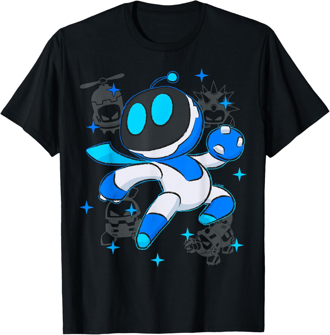 Astrobot PlayStation's Astro Bot Fighting Enemies in Space T-Shirt