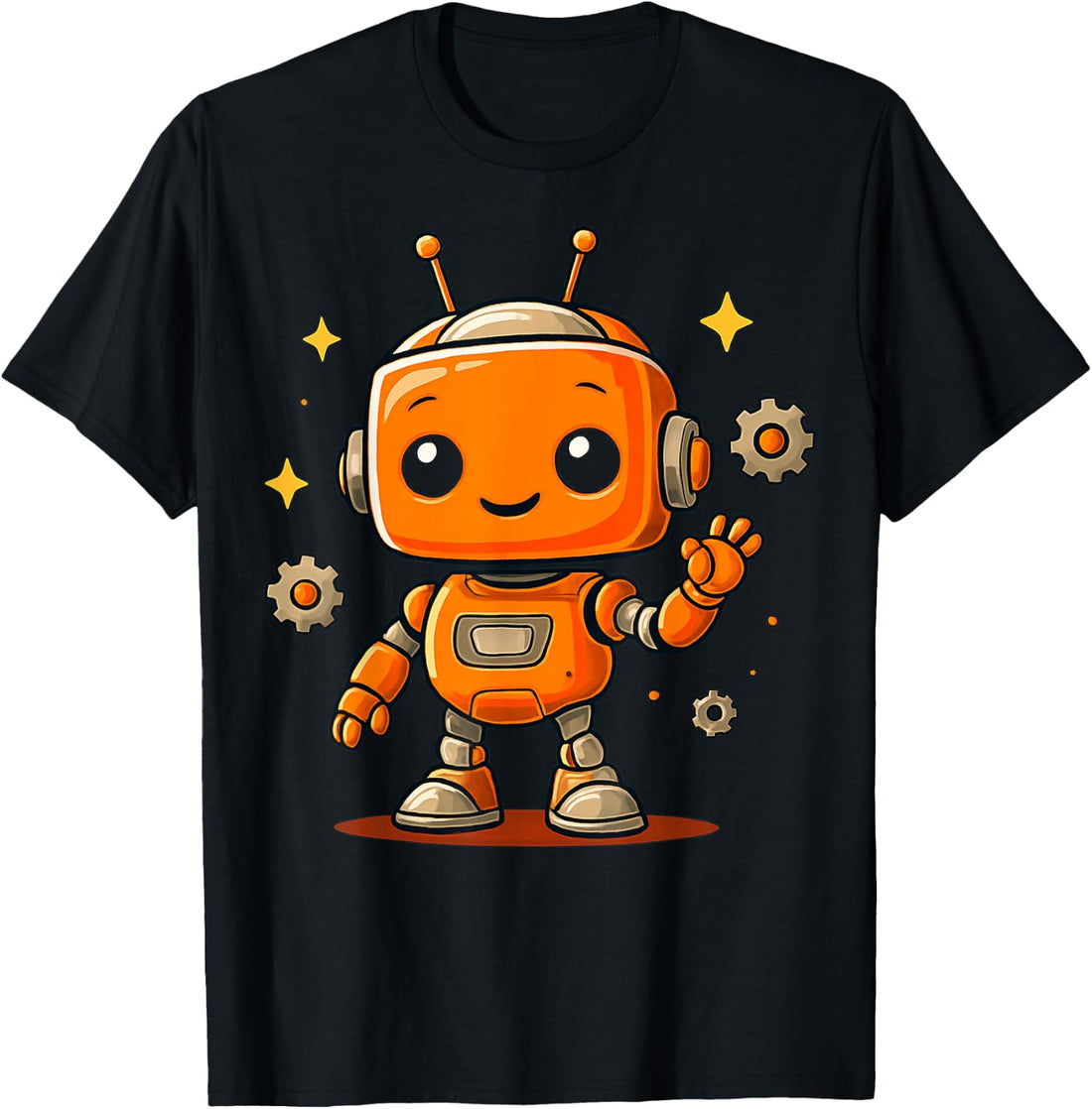 Adorable Cartoon Orange Robot Design T-Shirt