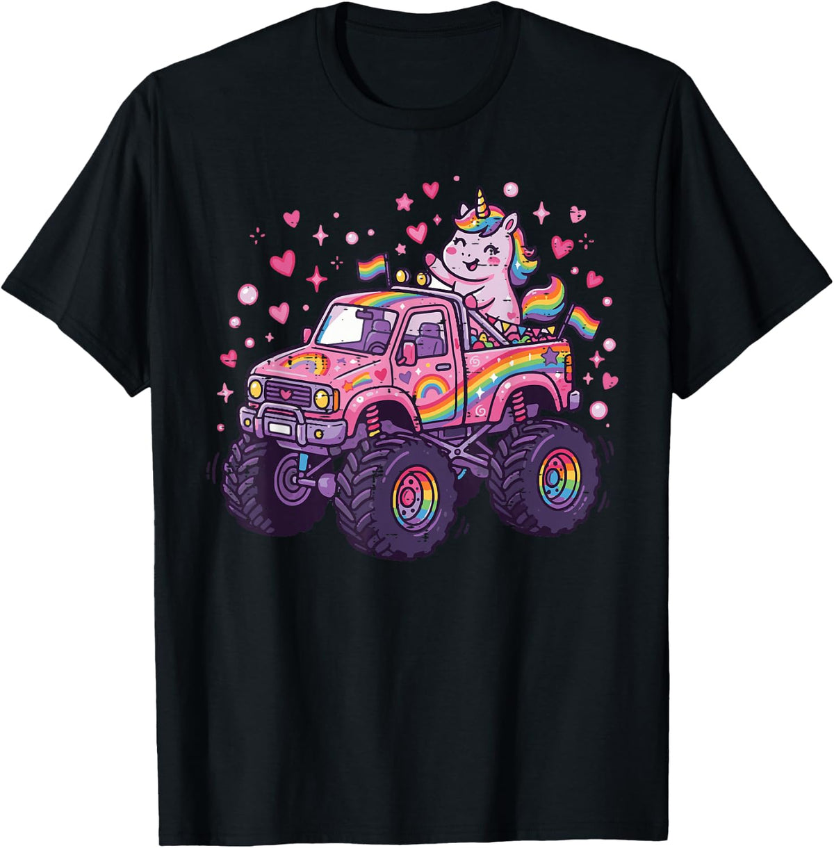 Pink Monster Truck Unicorn Cute Racing Girls Kids Toddlers T-Shirt