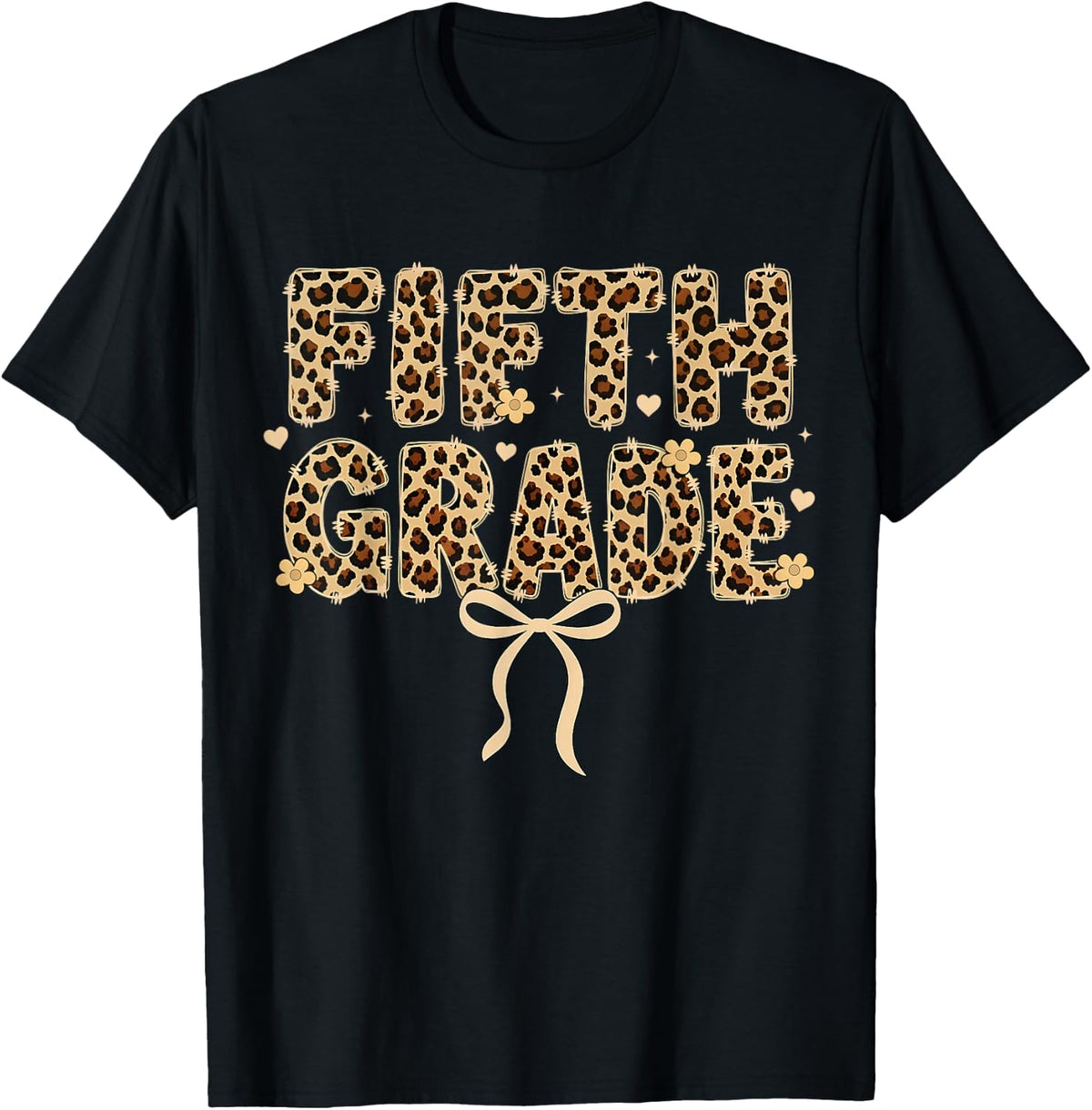 Fifth Grade Leopard Coquette Bow Back to School Women Girls T-Shirt
