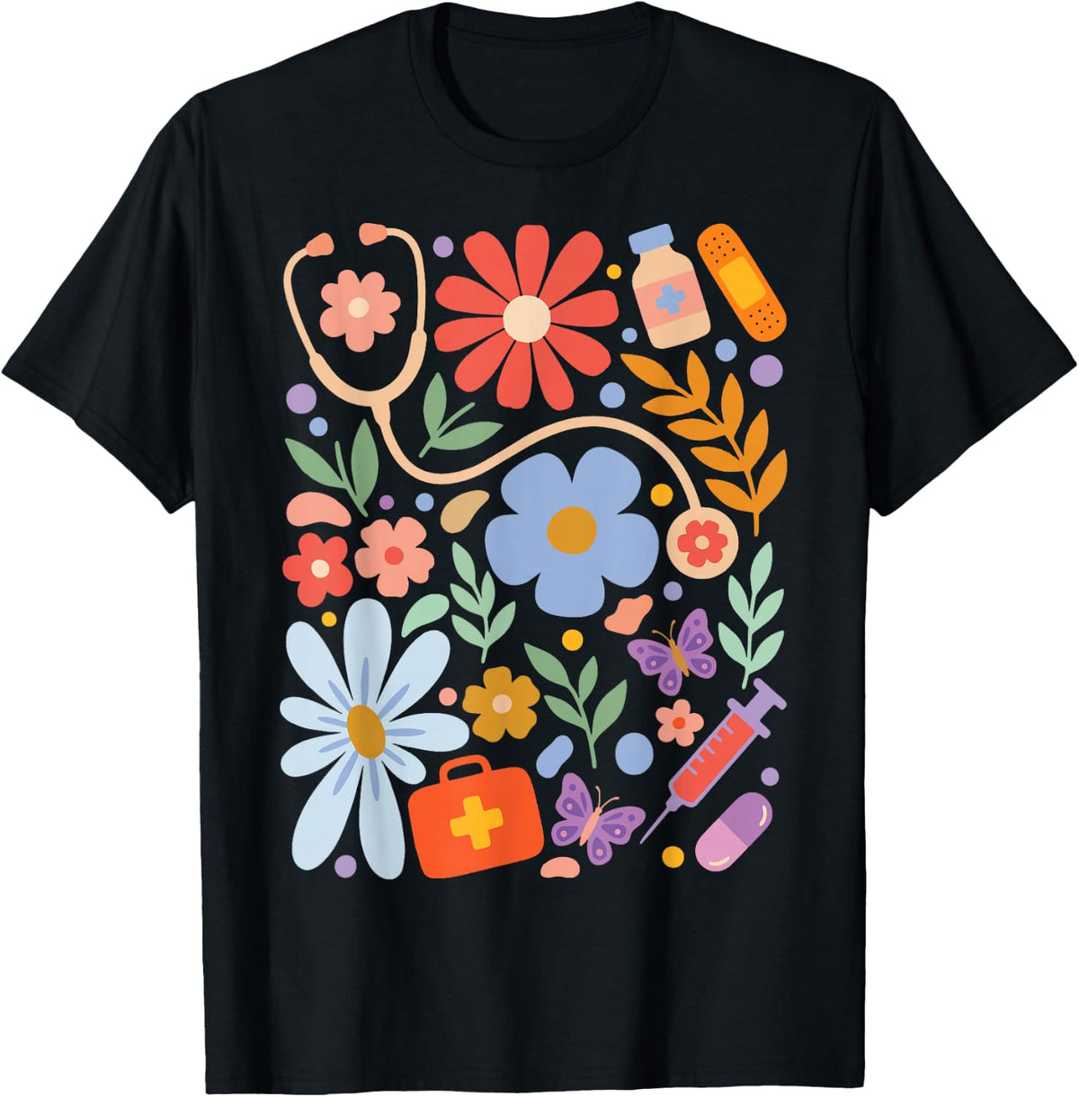 Nurse Boho Flowers RN Nursing T-Shirt