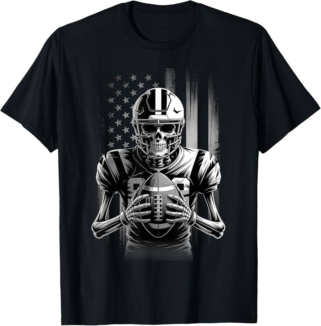 American Football Skeleton USA Flag Halloween Men Teens Boys T-Shirt