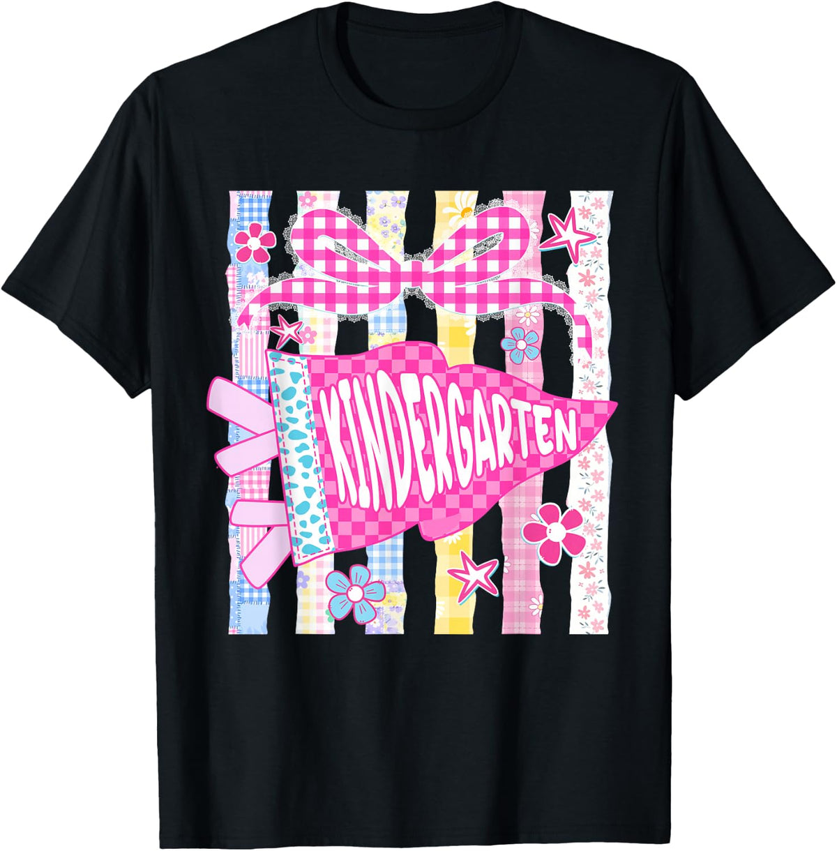 Striped Floral Pennant Flag Kindergarten Back to School Girl T-Shirt
