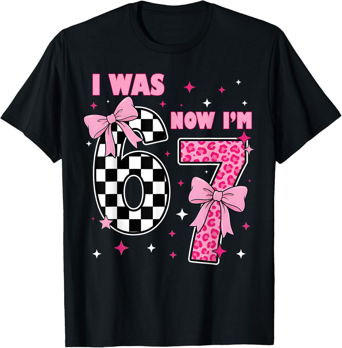 7th Birthday Girl I was 6 Now I'm 7 Coquette Bow Bday Party T-Shirt