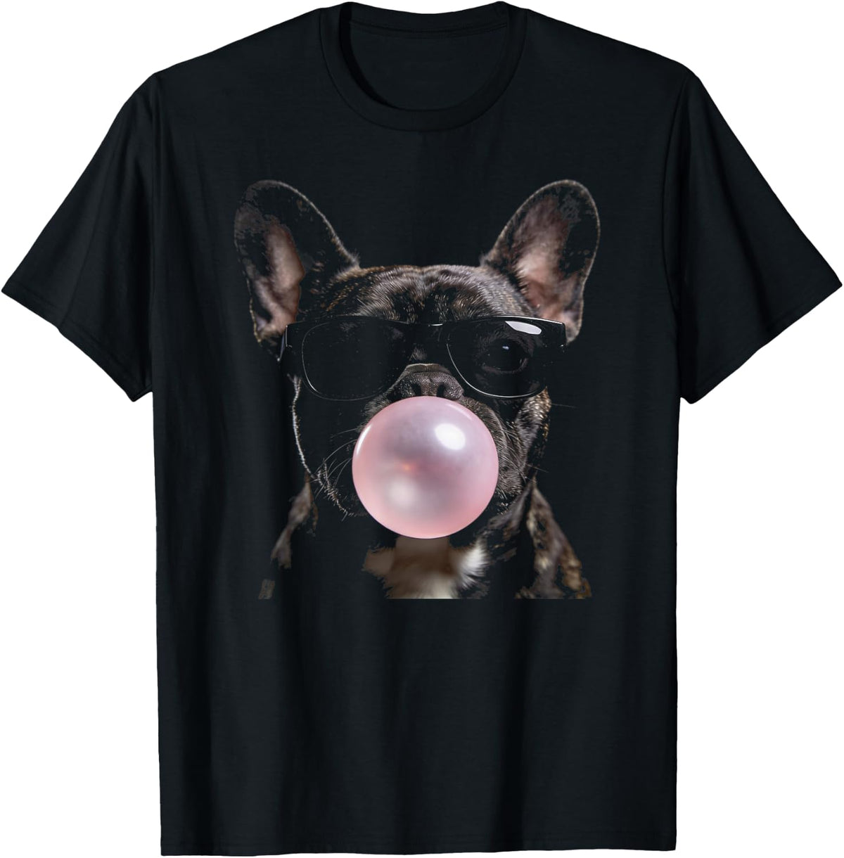 Funny French Bulldog Blowing A Bubble Sunglasses Urban Cool T-Shirt