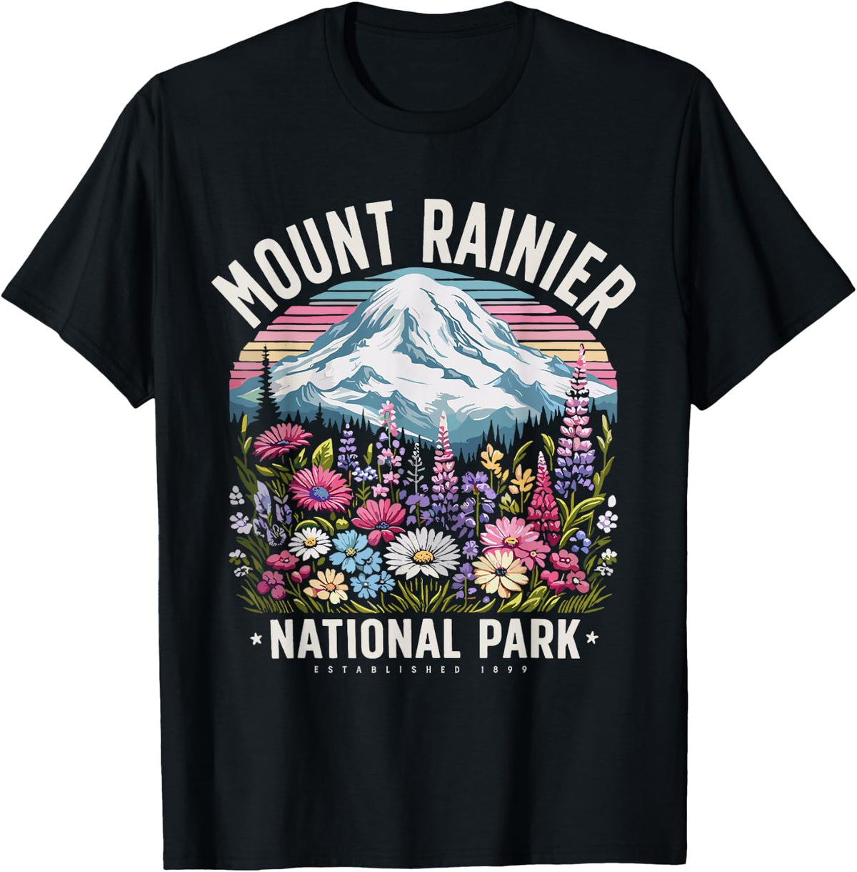 Floral Mount Rainier Washington Nature Lover Gift T-Shirt
