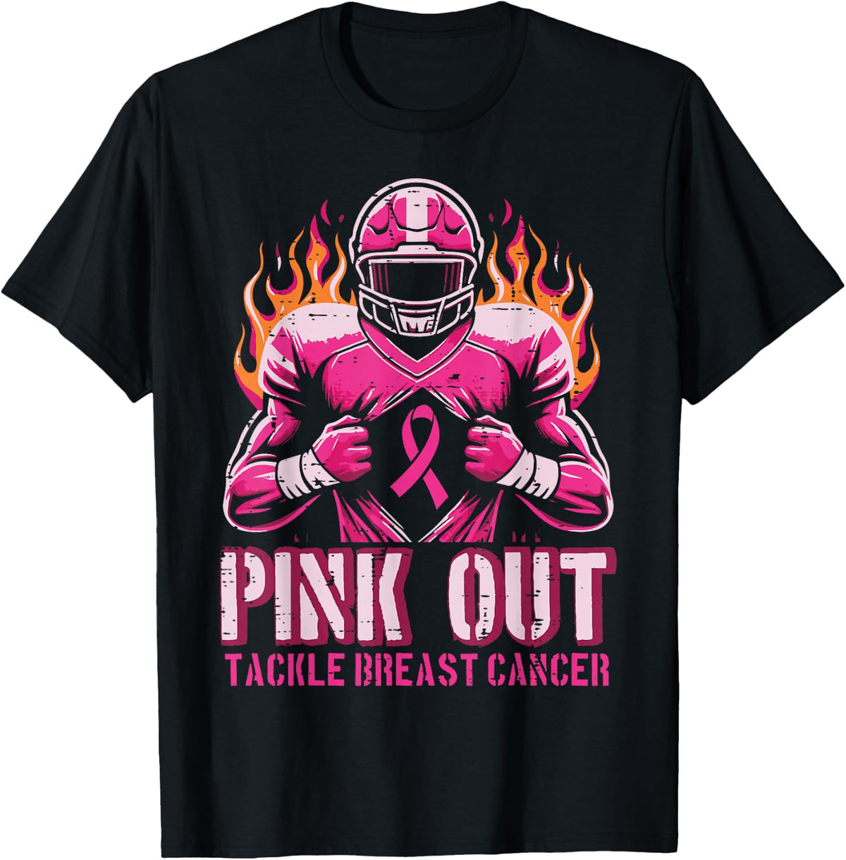 Pink Out Tackle Breast Cancer Football Aware Men Boys Kids T-Shirt