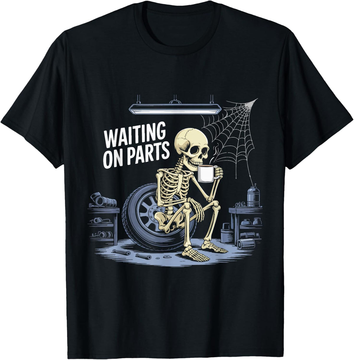 Funny Waiting On Parts Mechanic Skeleton Auto Repair Life T-Shirt