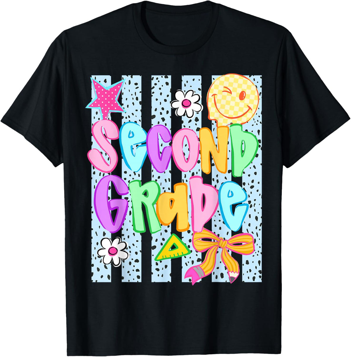 Striped Preppy Second Grade Back to School Teacher Girl Kids T-Shirt