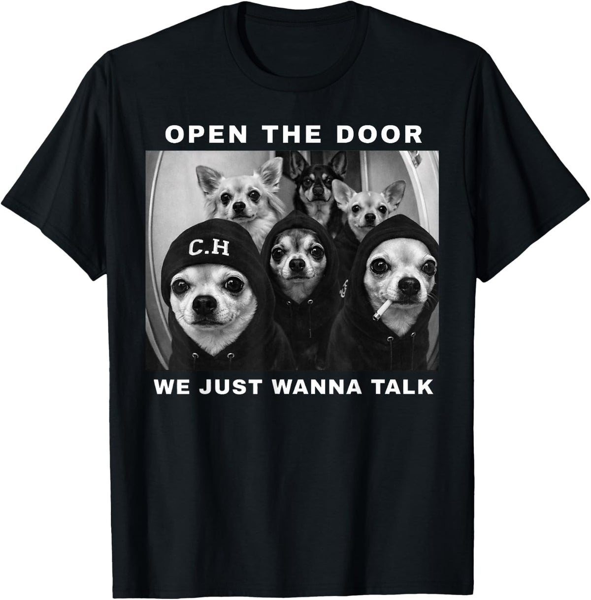 Open The Door We Just Wanna Talk Funny Chihuahua Dog Meme T-Shirt