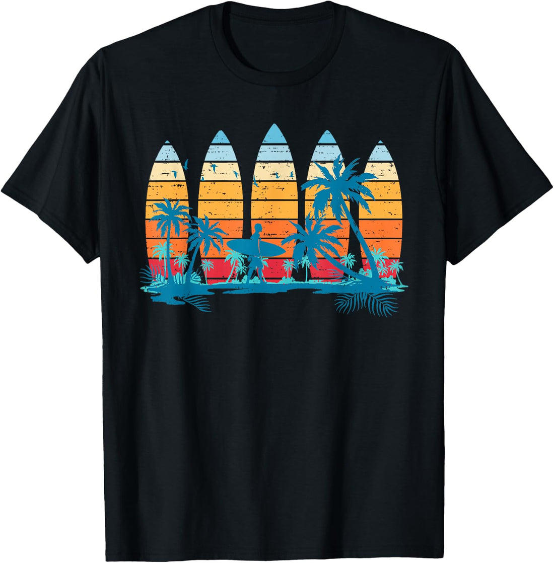 Vintage Surfboard Sunset Surfboarder Retro Surfer Palm Tree T-Shirt