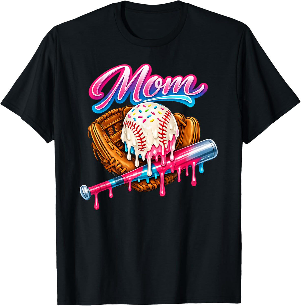 Baseball Mom Ice Cream Drip Baseball Mama Sports Mom T-Shirt