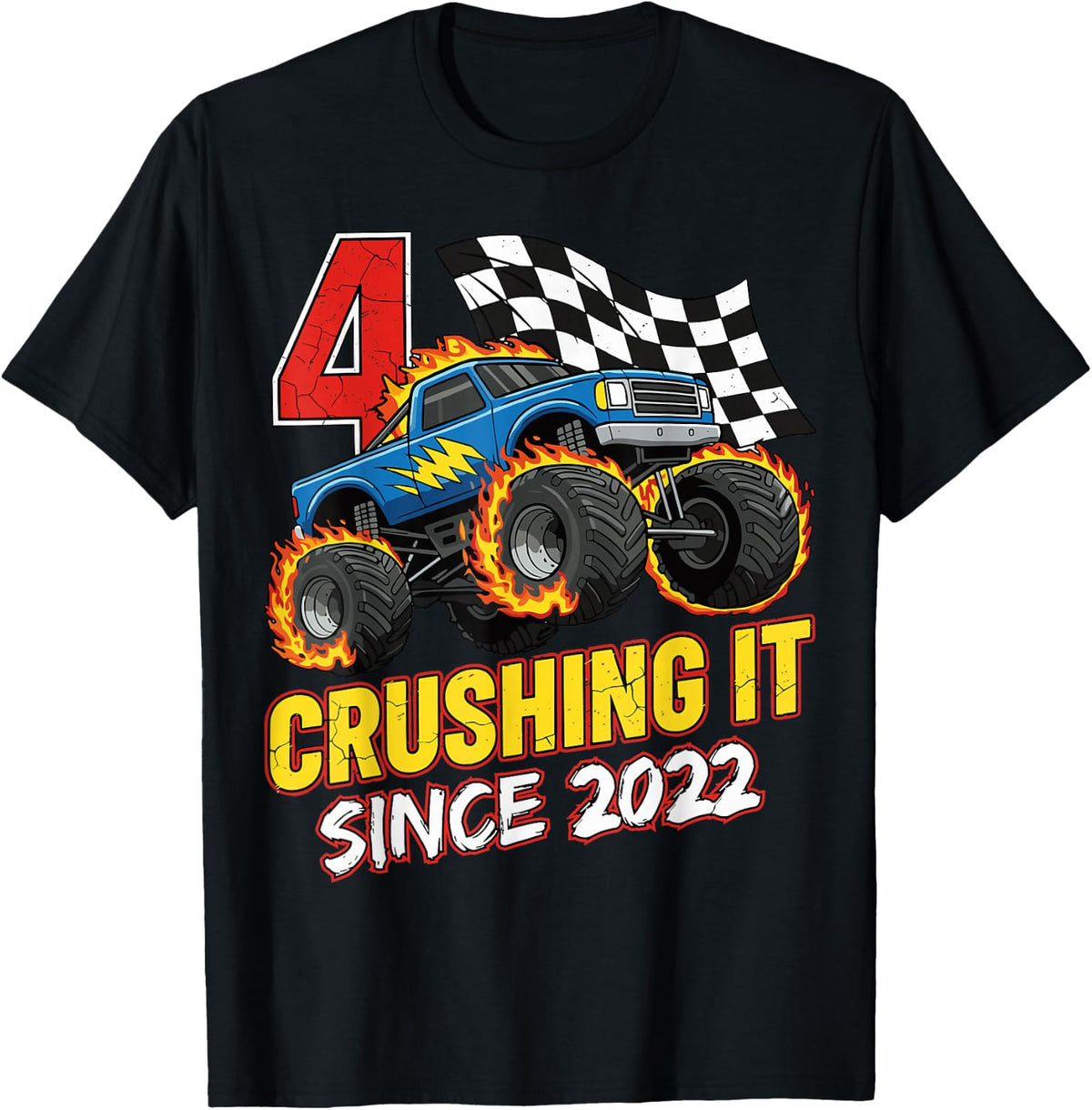 Birthday Monster Truck 4 Year Old Boys 4th Birthday Party Tees T Shirts for Kids Born 2022