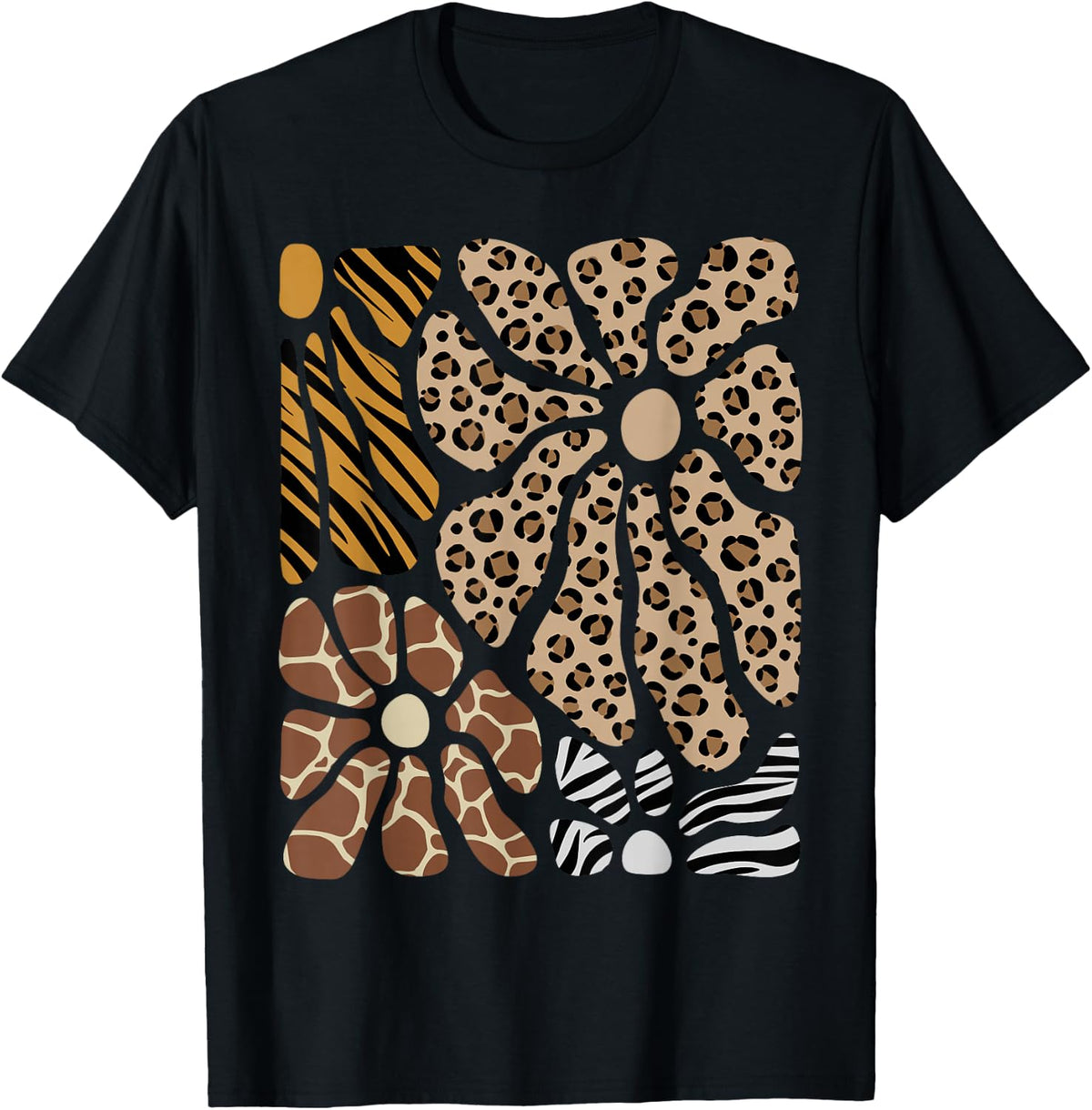 Safari Floral Boho Flowers Cute Animals Girls Leopard Print T-Shirt