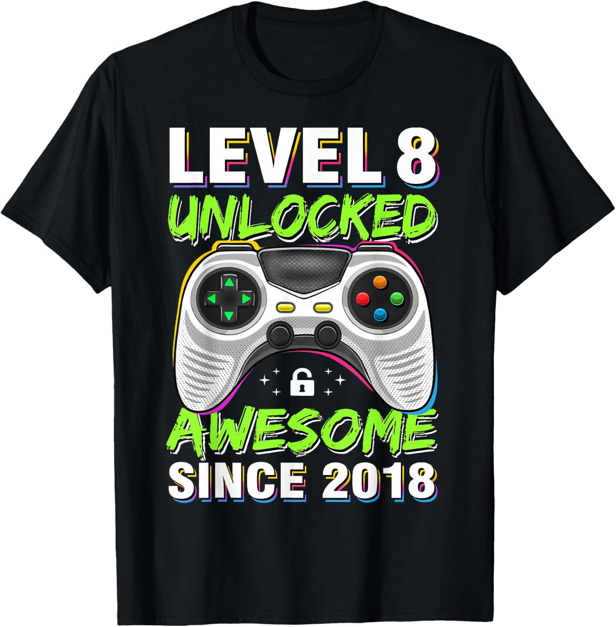 Level 8 Unlocked Awesome Since 2018 8th Birthday Gaming Boys T-Shirt