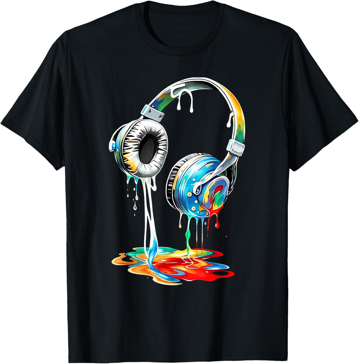 Colorful Dripping Headphones Music Art Design T-Shirt