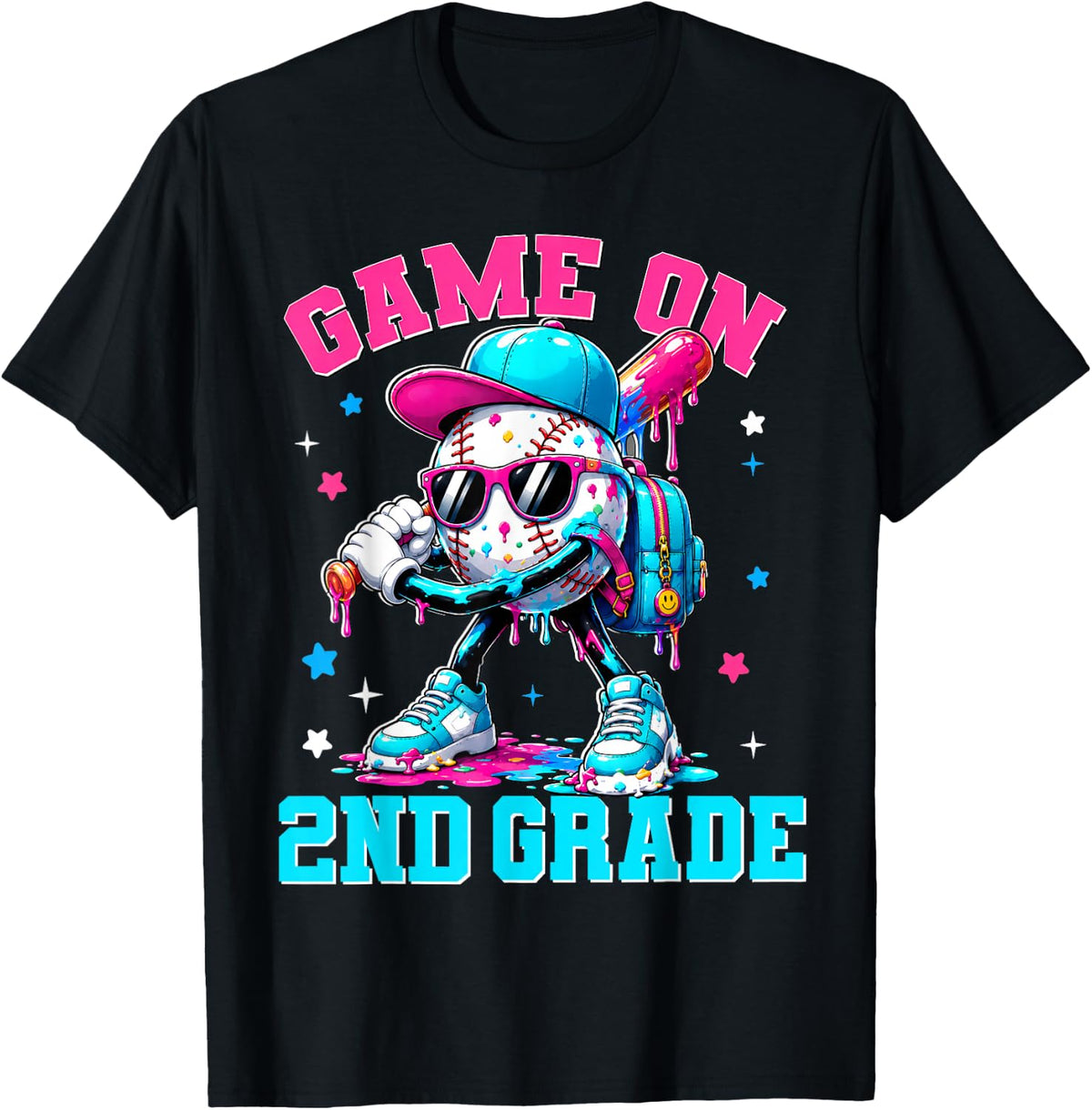 Game On 2nd Grade Drip Baseball Back to School Kids Boy T-Shirt