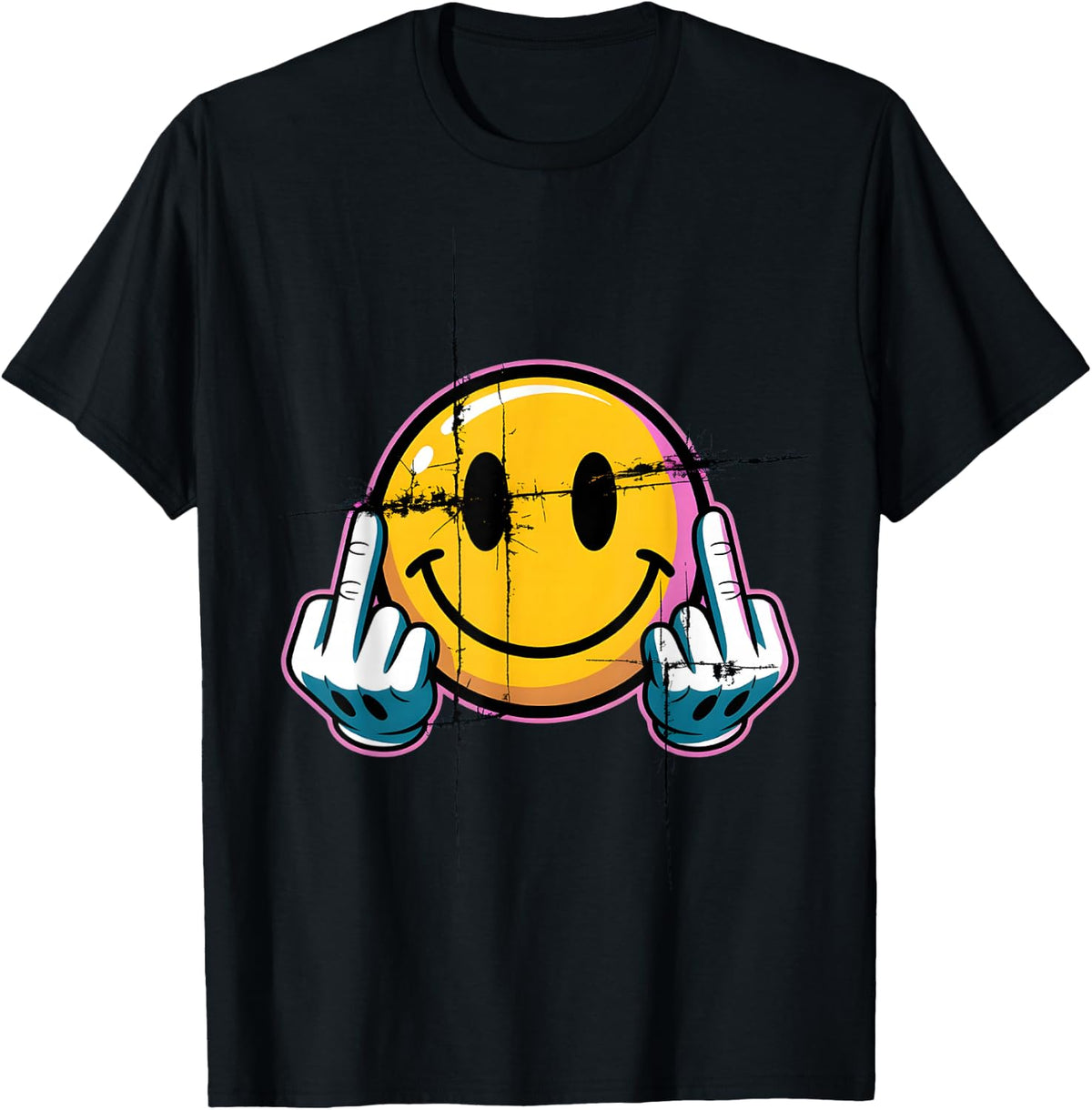 Retro Vintage Smile Face Funny Middle Finger Graphic T-Shirt