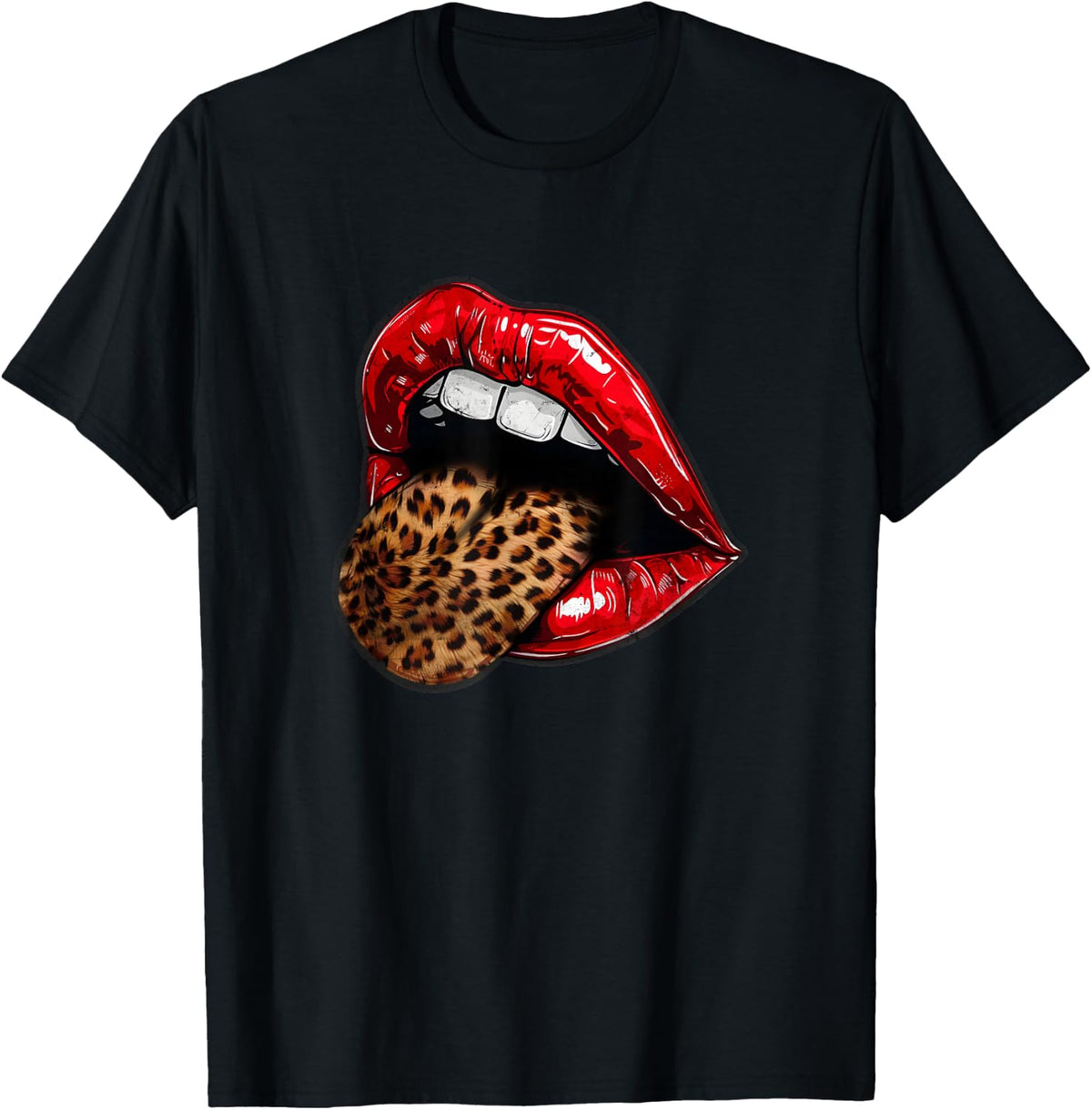Red Lips Leopard Tongue - Vintage Animal Print Graphic T-Shirt