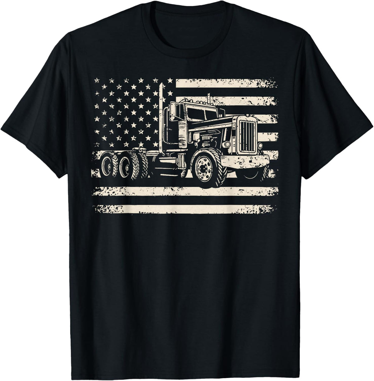 Semi Truck USA Flag Driver Trucker Patriotic Retro T-Shirt