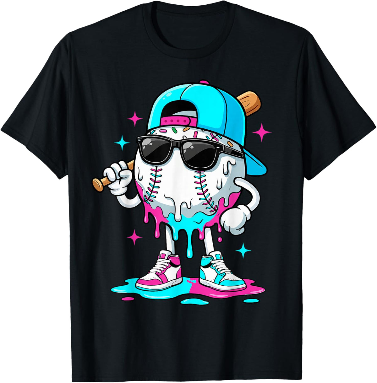 Baseball Ice Cream Drip Youth Boys Baseball Drip for Kids T-Shirt