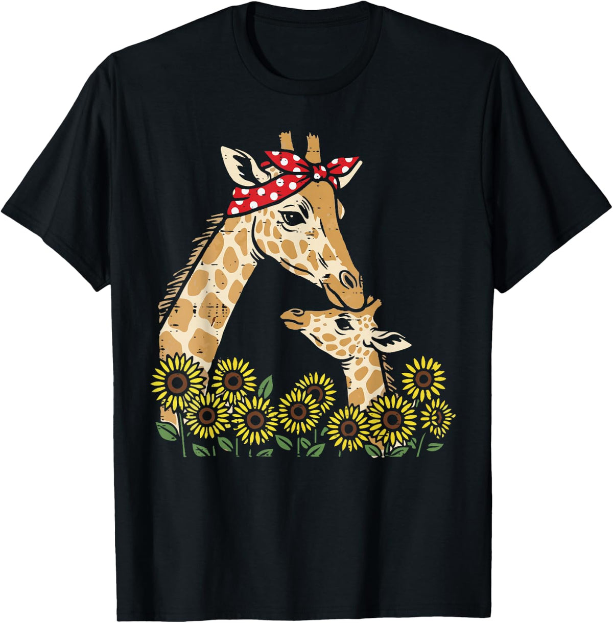 Giraffe Mom and Child Sunflower Cute Safari Women Girls Kids T-Shirt