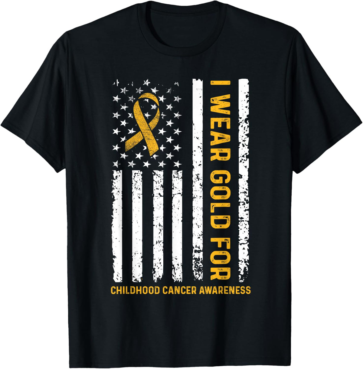 I Wear Gold for Childhood Cancer Awareness Us Flag Ribbon T-Shirt