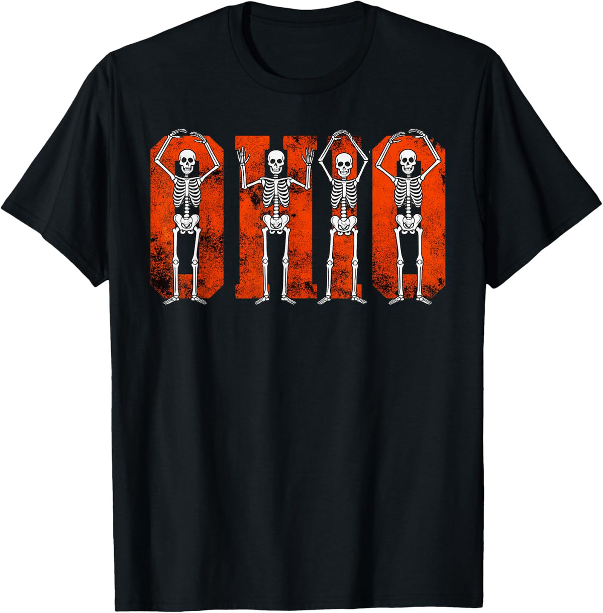 O-H-I-O State Funny Skeletons Ohio Vintage Halloween Team T-Shirt