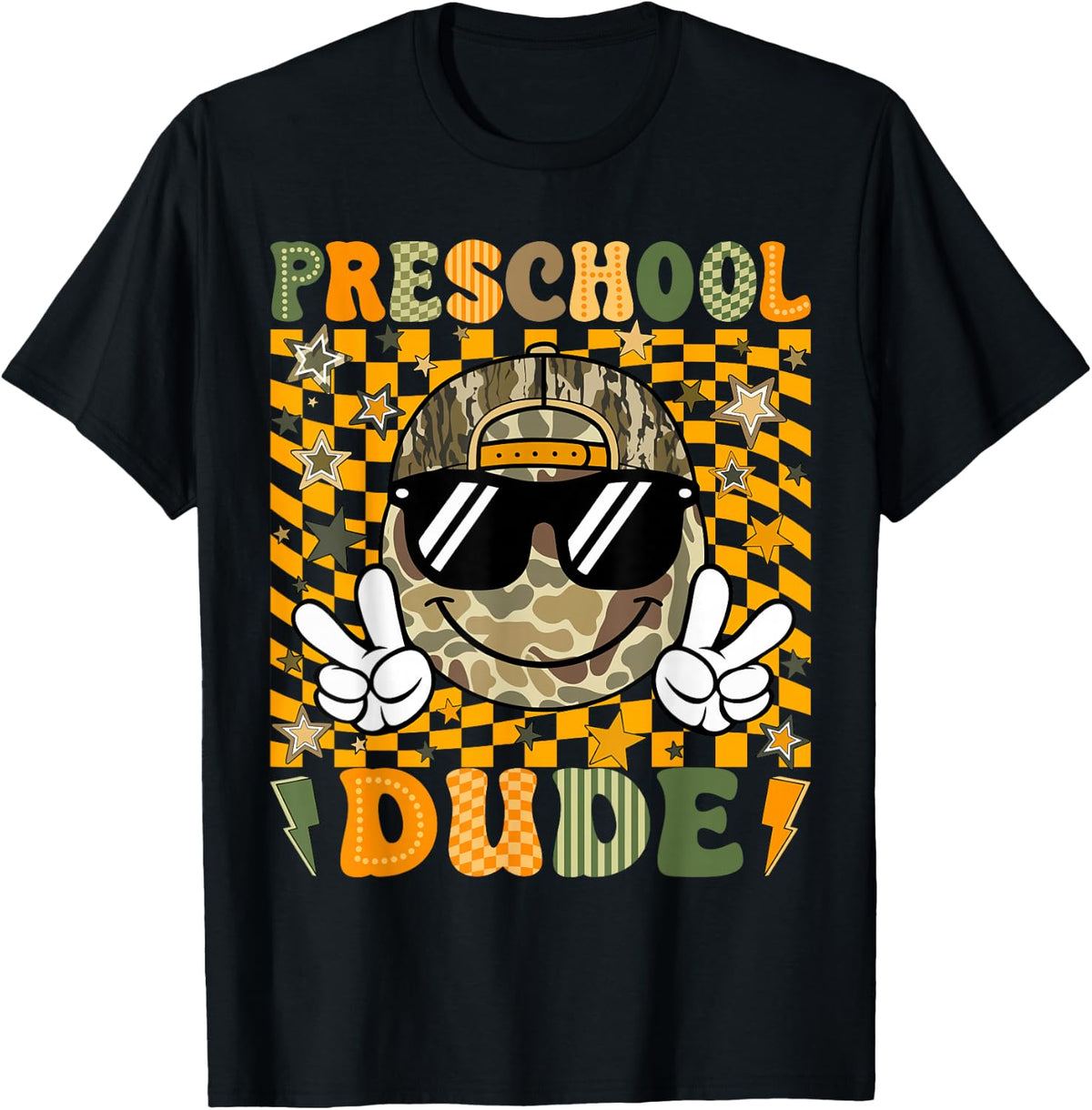 Preschool Dude First Day of School Camo Peace Sign Men Boy T-Shirt