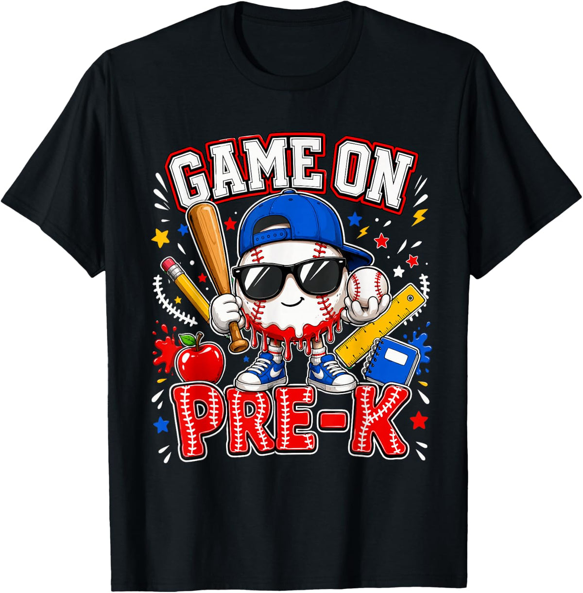 Pre-K Baseball First Day of School Ice Cream Drip Preschool T-Shirt