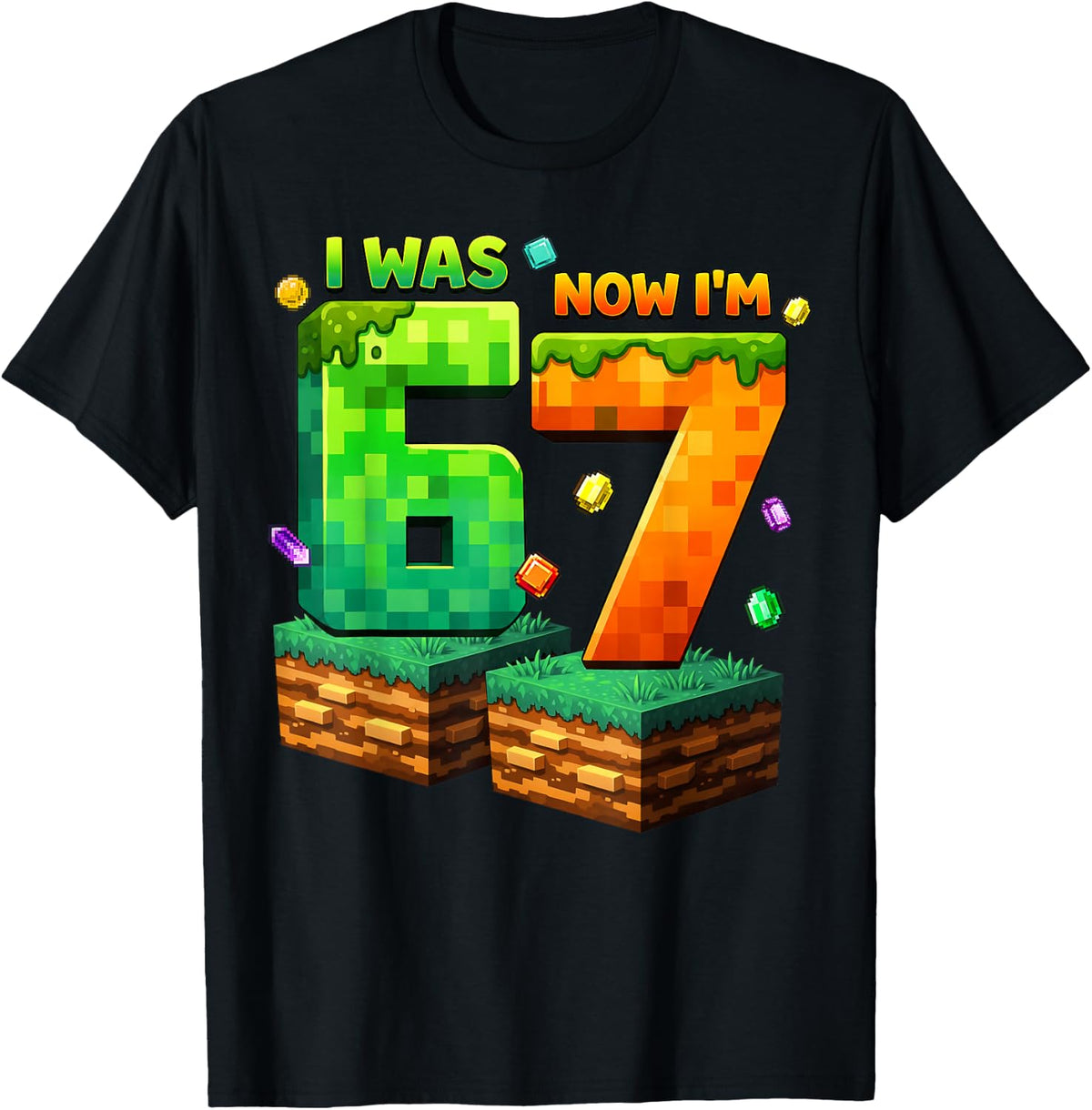 I was 6 Now I'm 7 Pixel 7th Birthday Boy Kids 7 Year Old T-Shirt