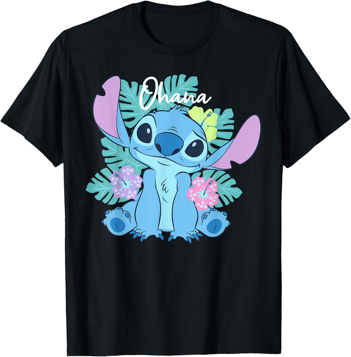 Disney Lilo & Stitch Ohana Adorable Pose Floral Logo T-Shirt