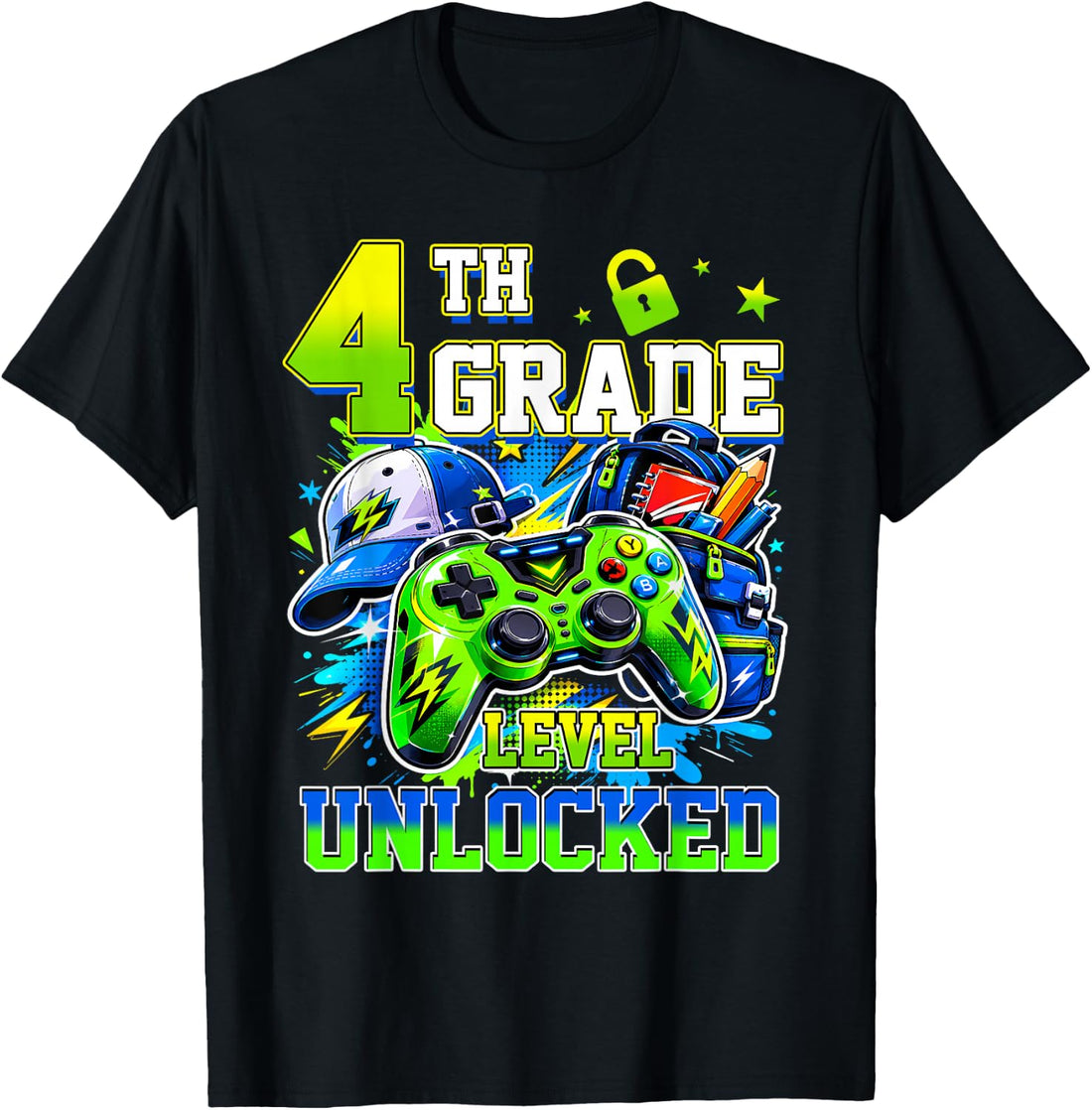 4th Grade Level Unlocked Video Gamer Back to School Boy Kids T-Shirt