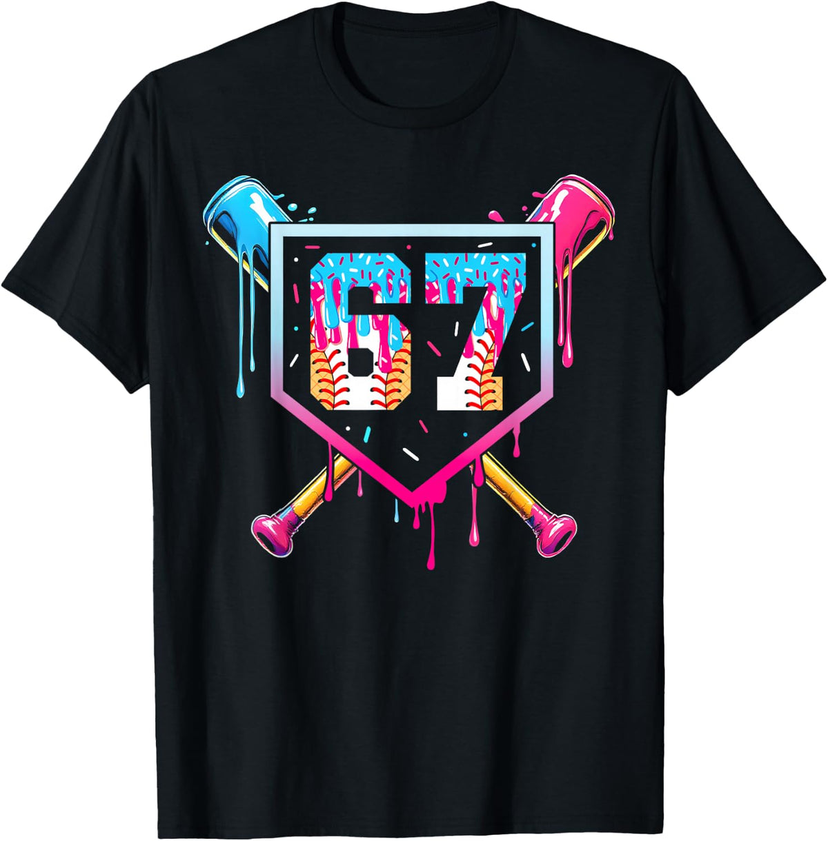 Baseball Ice Cream Drip Number 67 Player 67th Birthday T-Shirt