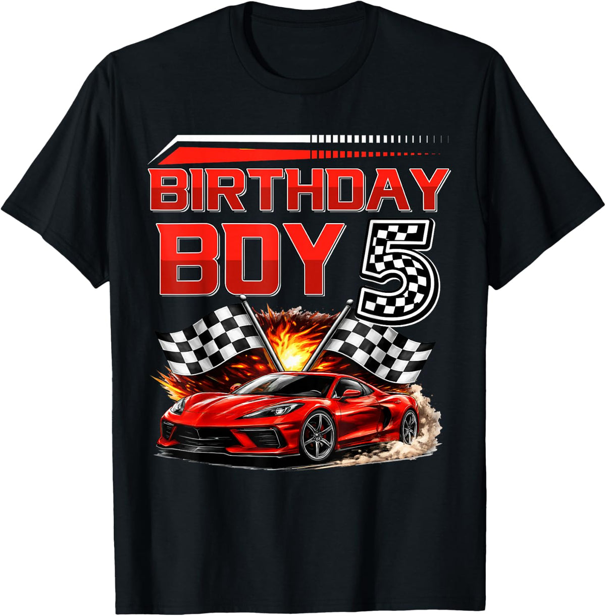 Birthday Boy 5 Years Race Car 5th Birthday Racing Car Kids T-Shirt